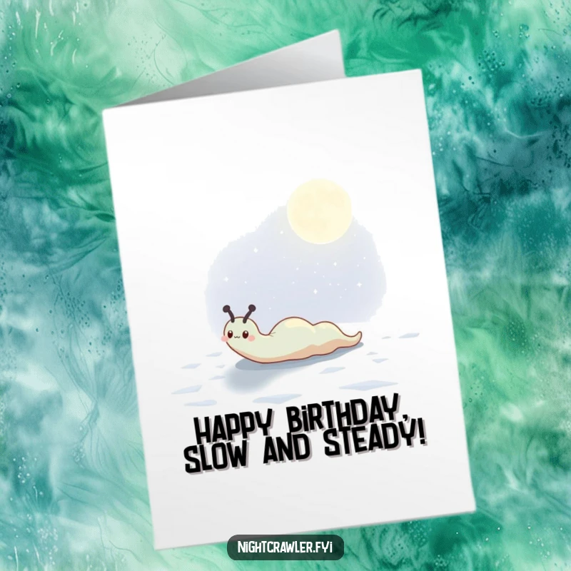 Funny Free Printable Birthday Card: Cute slug leaving a shimmering trail under the moonlight for a birthday.