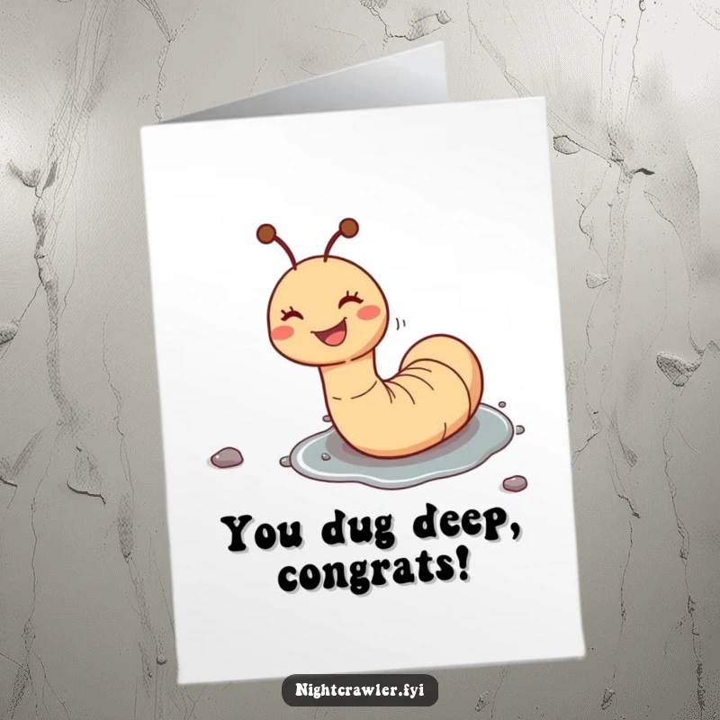 Funny Free Printable Congratulations Card: A worm sliding joyfully down a pebble, celebrating your success.