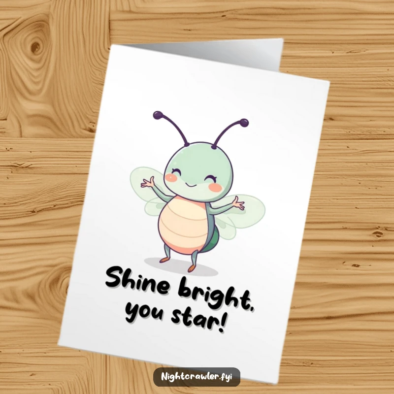 Funny Free Printable Congratulations Card showing a cute insect doing a happy twitch dance in a sliver of mesmerizing moonlight.