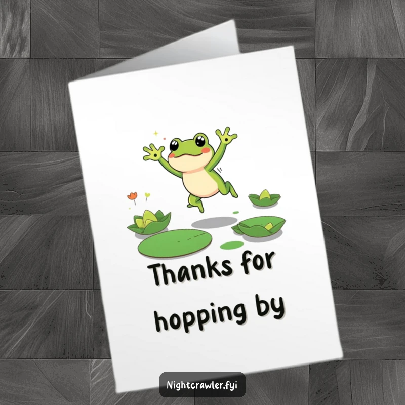 Funny Free Printable Thank You Card: Cute frog making an energetic leap, a humorous way to say thanks.