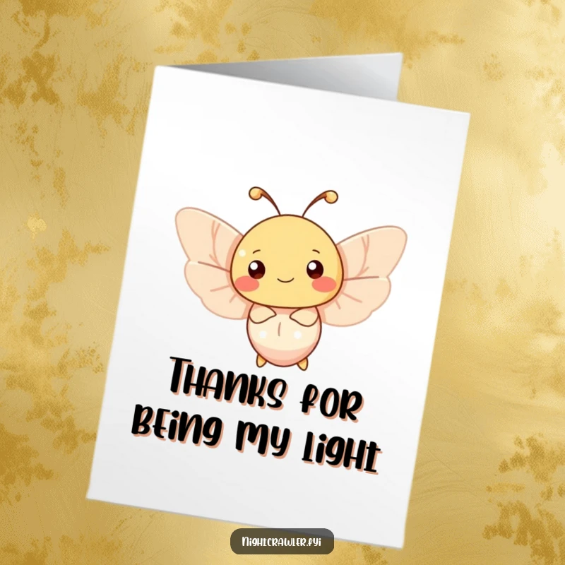 Funny Free Printable Owl Thank You Card: Happy moth fluttering around a soft light, expressing sincere thanks.