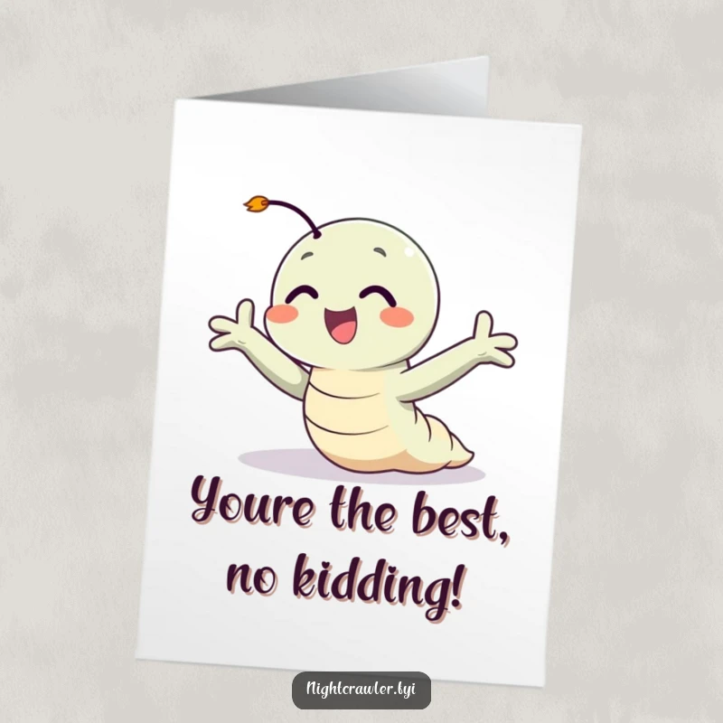 Funny Free Printable Thank You Card: A content night crawler with arms spread wide, happily feeling a refreshing breeze, a serene thank you.