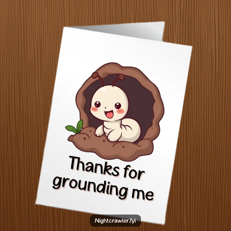 Funny Free Printable Thank You Card with a cheerful worm character joyfully burrowing into soft earth.