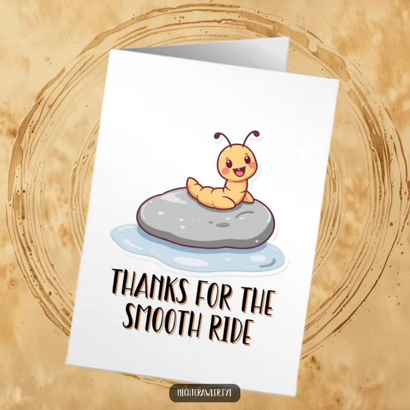 Funny Free Printable Thank You Card with a cheerful worm character sliding gleefully down a pebble.