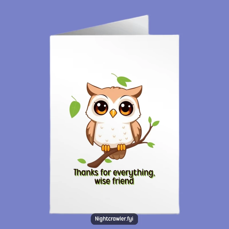 Free Printable Owl Thank You Card: Curious character, perfect funny downloadable gift for expressing gratitude.
