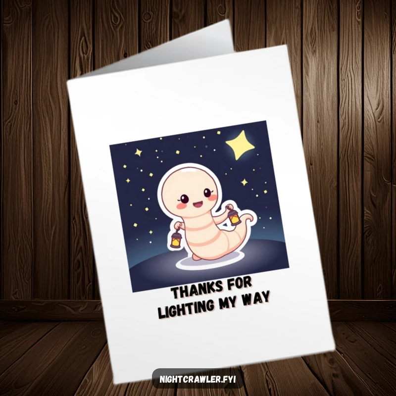 Funny Free Printable Thank You Card with a worm carrying a lantern, symbolizing guidance and gratitude, a perfect downloadable message.