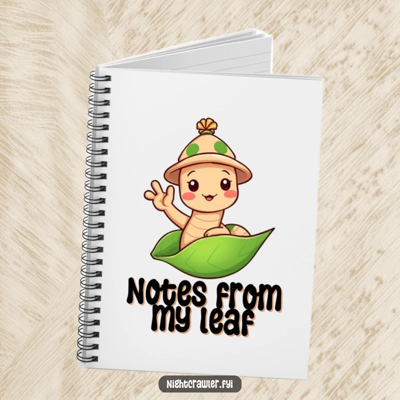 Funny Earthworm Hat Notebook: Cute worm in a tiny hat waving hello from a leaf, perfect for notes and greetings.