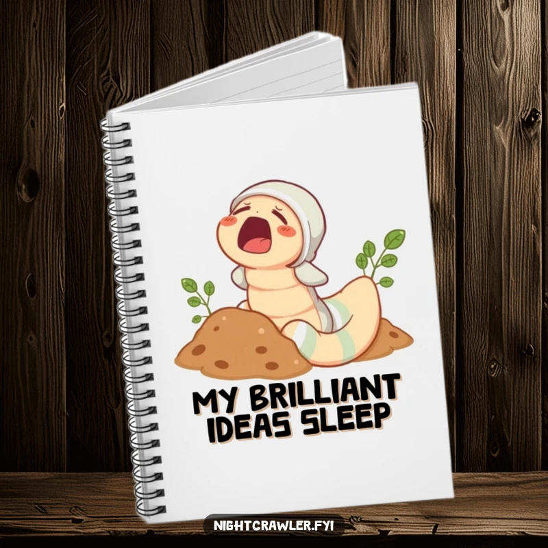 Funny Earthworm Pajama Notebook: Sleepy worm in pajamas peeking from soil, ready to take notes, a humorous journal.
