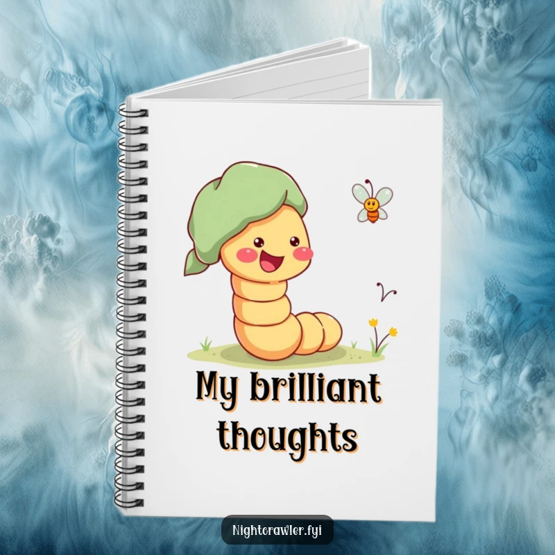 Funny Notebook featuring a cheerful worm enthusiastically guiding a lost firefly home, perfect for recording kind thoughts.