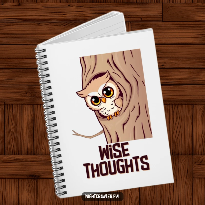 Funny Owl's Thoughts Notebook: A little owl character peeks from a tree hollow, a humorous cover for your insights.