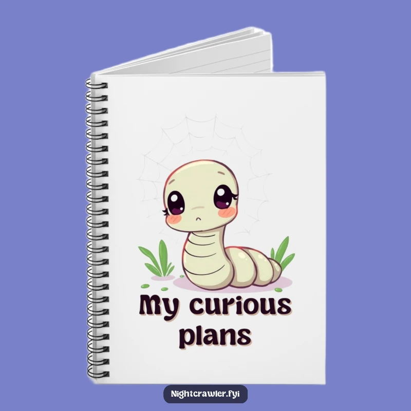 Funny Kawaii Worm Web Curiosity Notebook - Journal Worm's Shimmering Thoughts