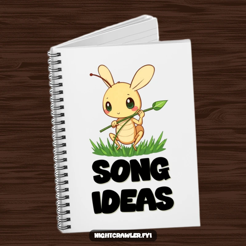 Funny Songwriting Notes Notebook: A cute cricket character happily strums a blade of grass, a humorous cover for your notes.