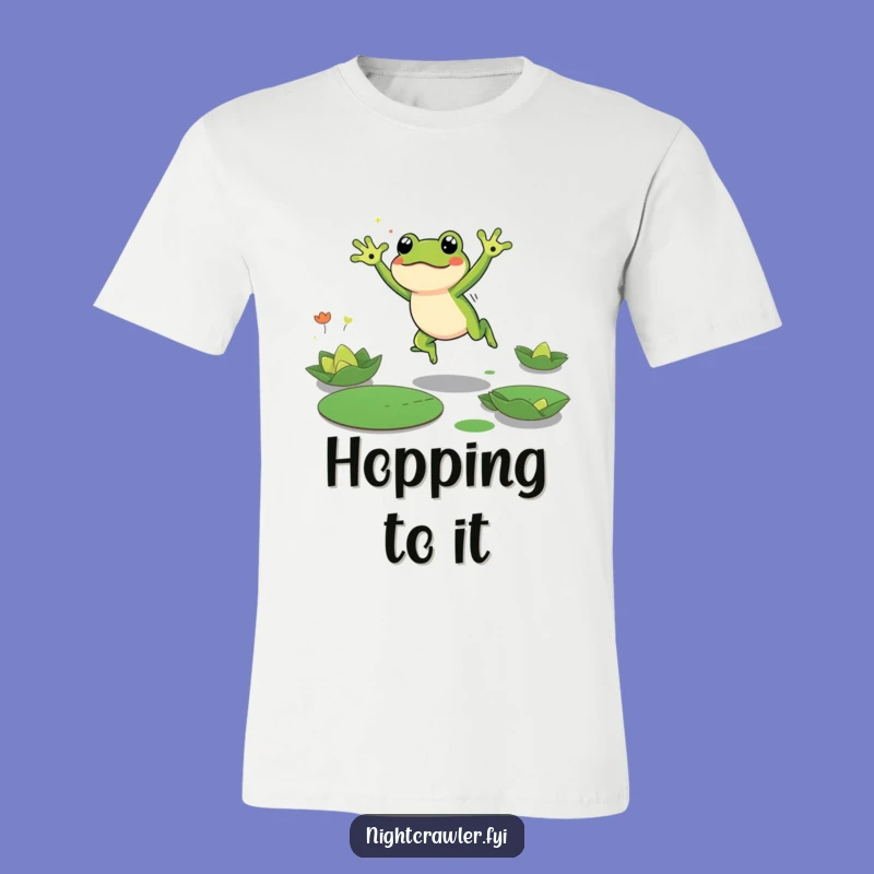 Funny Frog T-Shirt: Energetic Leaping Character, Dark Lily Pad Design, Perfect Funny Gift