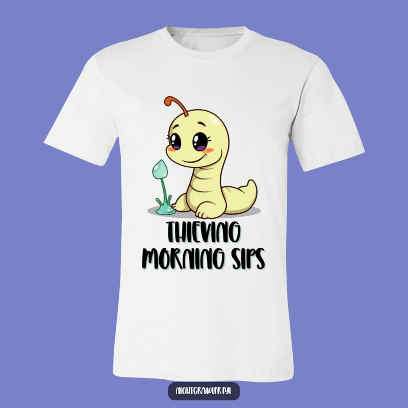 Funny Worm Dewdrop Heist T-Shirt: Mischievous Character Tee