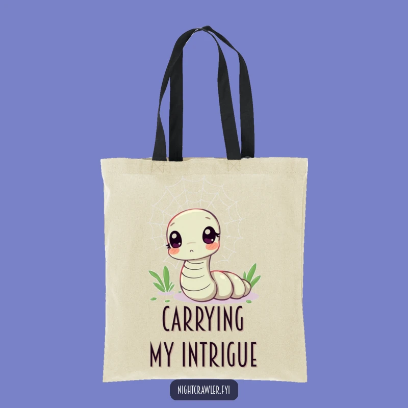 Funny Kawaii Worm Web Curiosity Tote Bag - Cute Worm's Shimmering Carryall