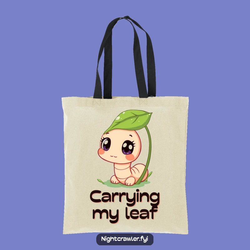 Funny Garden Peek Tote Bag: Worm Character, Dewy Leaf, Humorous Funny Gift