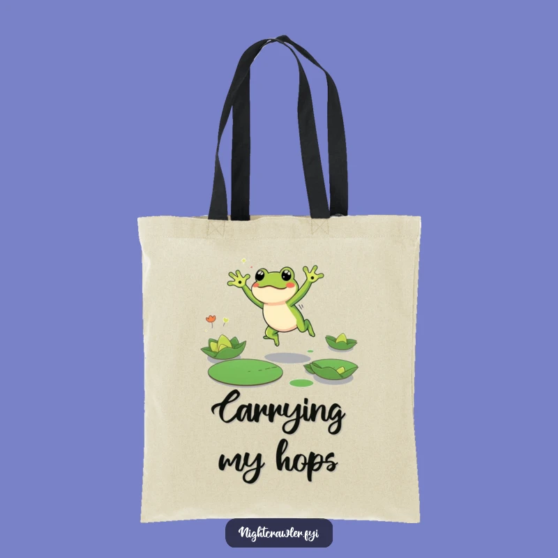 Funny Frog Tote Bag: Chic Leaping Character, Dark Lily Pad Style, Perfect Funny Gift