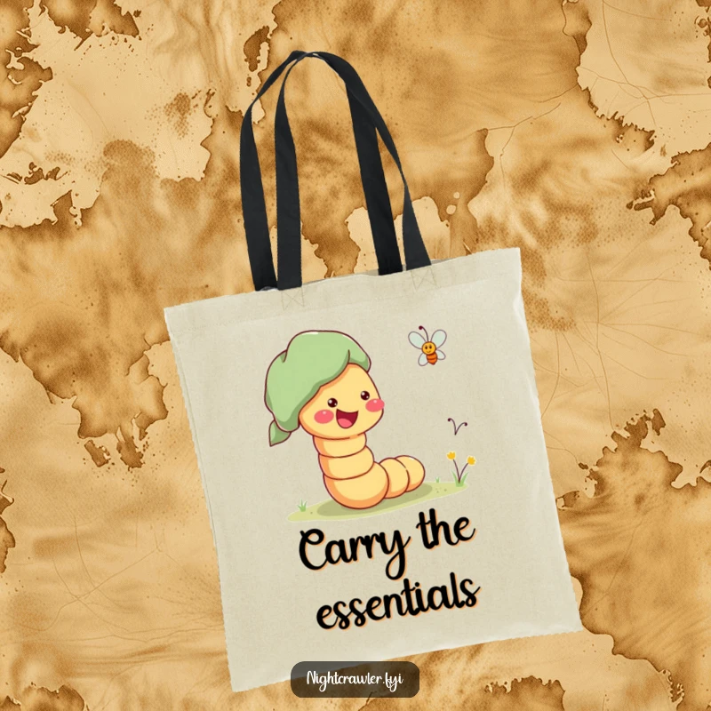 Funny Tote Bag where a cheerful worm enthusiastically guides a lost firefly home, representing helpfulness and companionship.