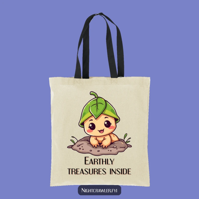 Funny Leaf Cap Night Crawler Tote Bag: Cheerful Burrow Dweller Carry-All