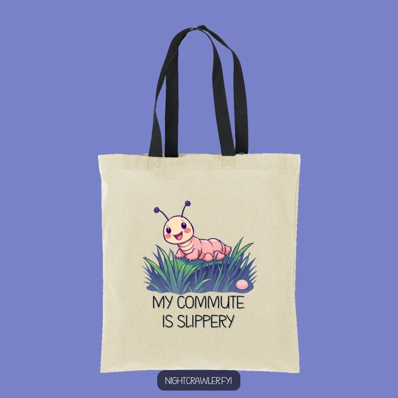 Funny Night Crawler Slide Tote Bag: Joyful Character's Journey, a Playful Funny Gift.